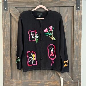 Morgan Cole Women’s Vintage Cardigan‎ Embroidered Sequins Black Size Large NEW